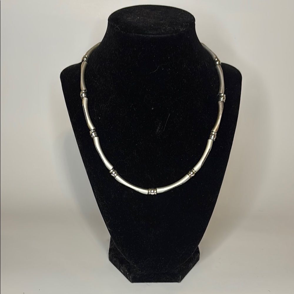 Minimalist Silver Tone Beaded Necklace with Texture 18”